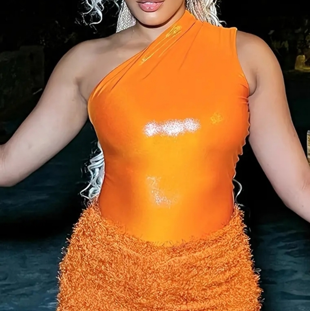Orange Vegas party cocktail dress S